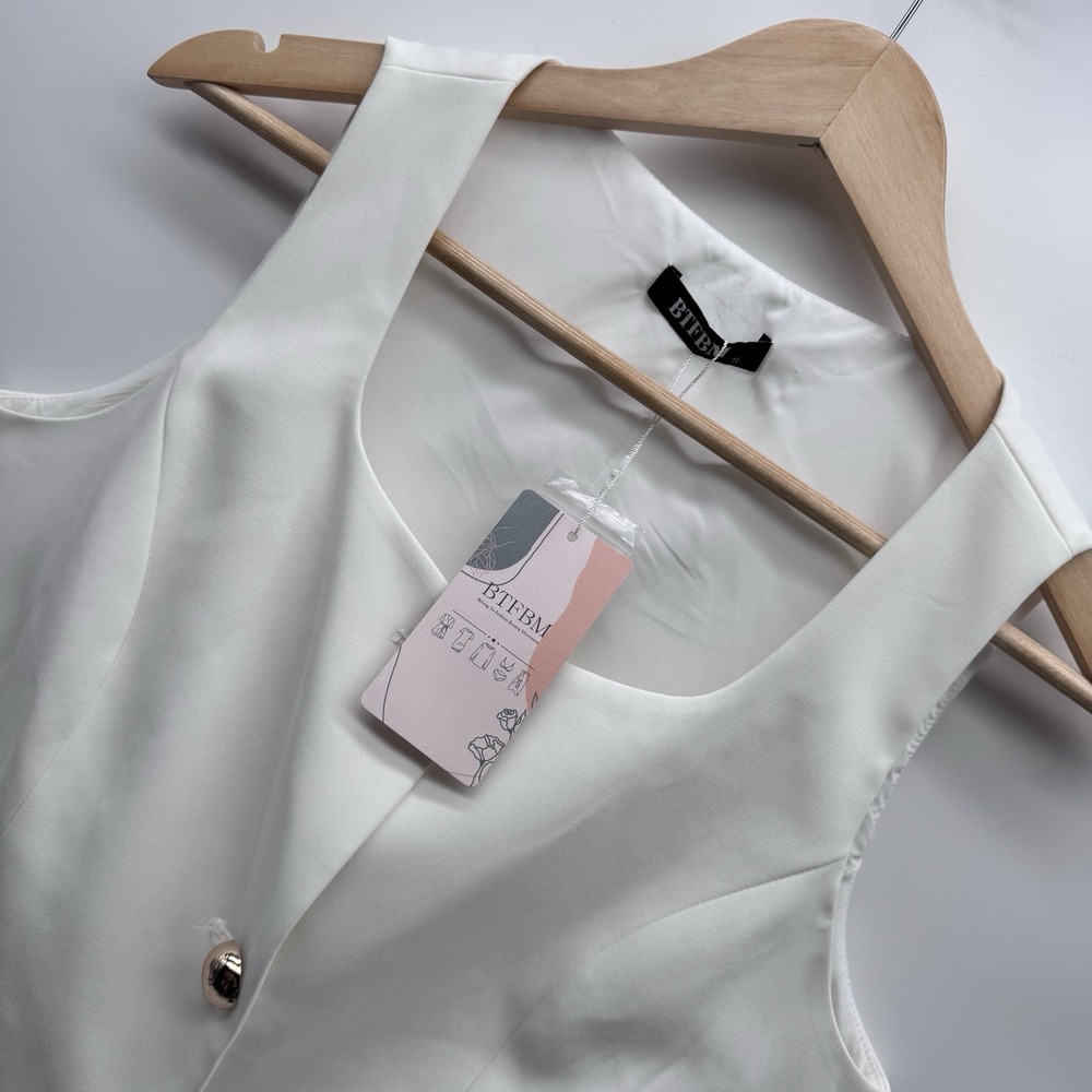 BTFBM White Tailored Suit Vest Sleeveless Blazer Waistcoat Size S NWT